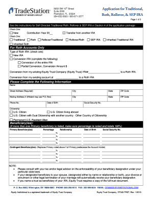 Traditional Roth Rollover SEP IRA Application