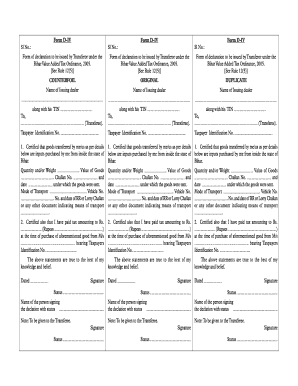 Form D-IV Declaration for Goods Transfer
