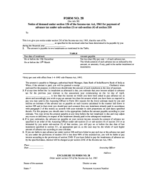 Form 28 Notice of Demand for Advance Tax Payment