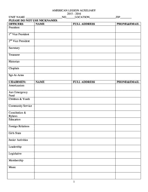 American Legion Auxiliary Unit Report Form