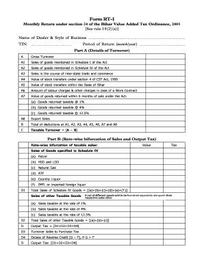 Bihar Value Added Tax Monthly Return Form