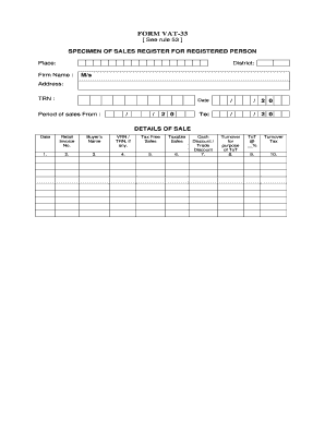 VAT-33 Sales Register Form