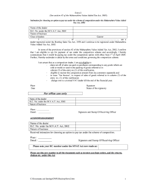 Maharashtra VAT Composition Scheme Intimation Form