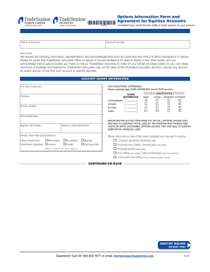 Options Information Form and Agreement for Equities Accounts