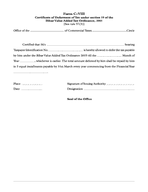 Bihar VAT Tax Deferment Certificate