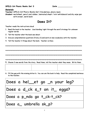 SPELD SA Phonic Books Set 3 Worksheet