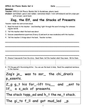 SPELD SA Phonic Book Set 6 Worksheet