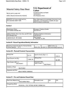 Material Safety Data Sheet OSHA 174