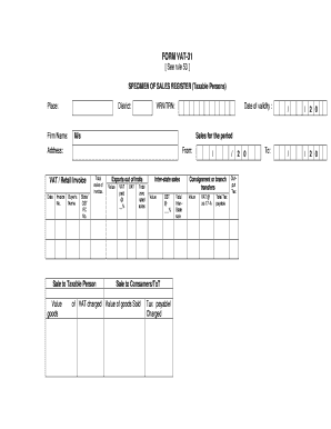 VAT-31 Sales Register Form
