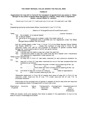 West Bengal VAT Way Bill Application Form 57