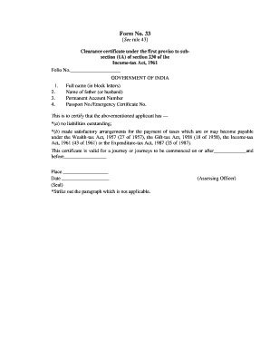 Income Tax Clearance Certificate Form 33