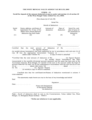 West Bengal VAT Deduction Scroll Form 19