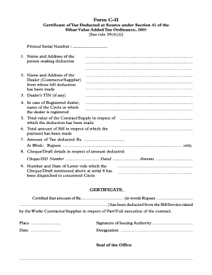Bihar Value Added Tax Deduction Certificate