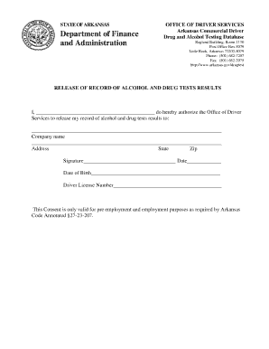 Arkansas Drug and Alcohol Test Release Form