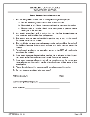Maryland Capitol Police Eyewitness Record Form