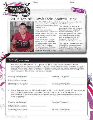 2012 NFL Draft Pick Activity Sheet