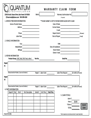 Warranty Claim Form