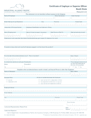 Death Claim Certificate of Employer