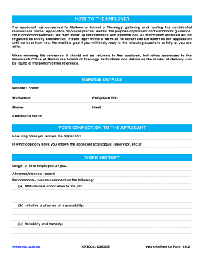 Work Reference Form