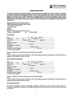 Hong Kong Subscription Form