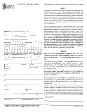AKC Agility Trial Entry Form