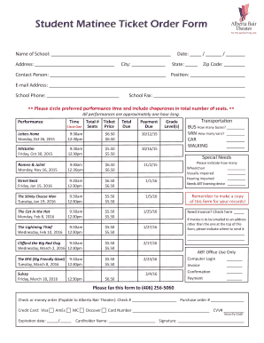 Student Matinee Ticket Order Form