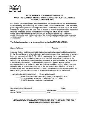 Authorization for Over-the-Counter Medication in School