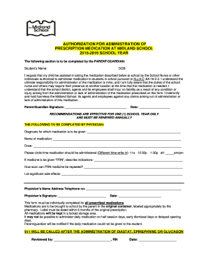 Authorization for Medication Administration at School