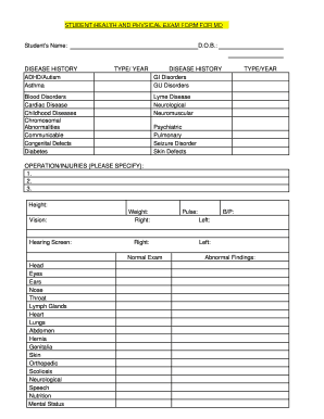 Student Health and Physical Exam Form