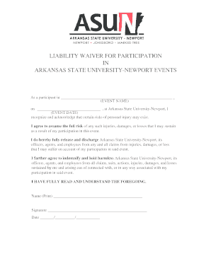 Liability Waiver for Arkansas State University-Newport Events