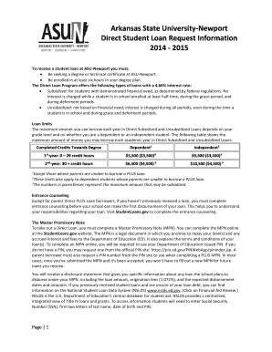 Arkansas State University Direct Student Loan Request Form