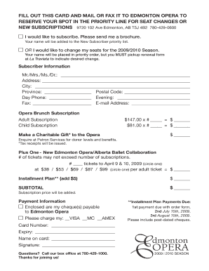 Edmonton Opera Subscription Form
