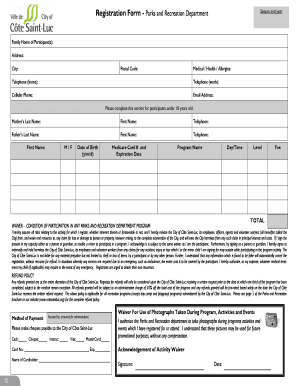 Parks and Recreation Registration Form
