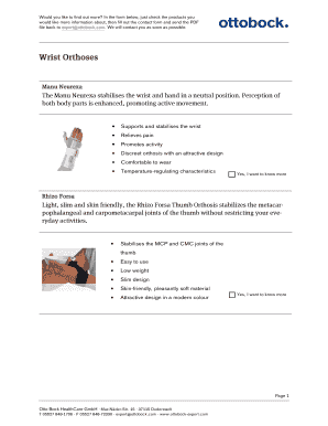 Ottobock Wrist Orthosis Information Request Form