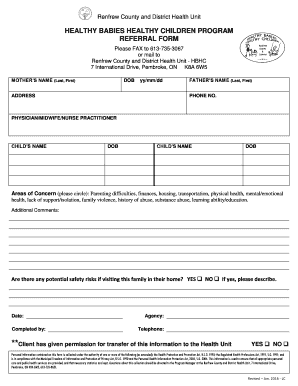 HEALTHY BABIES HEALTHY CHILDREN PROGRAM REFERRAL FORM