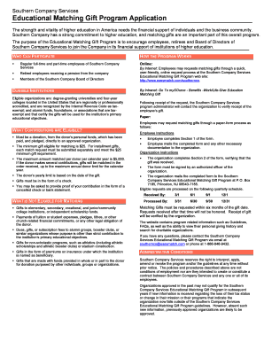 Southern Company Matching Gift Guidelines and Form