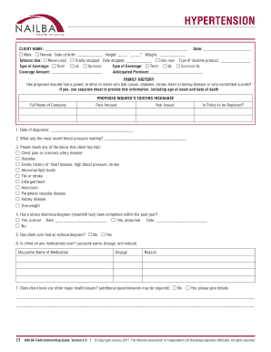 Hypertension Insurance Application Form