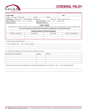 Cerebral Palsy Insurance Application Form