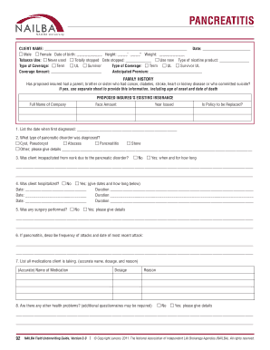 Pancreatitis Insurance Application Form