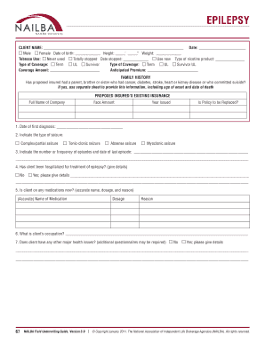 Epilepsy Insurance Application Form