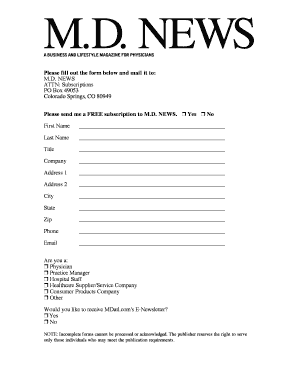 M.D. News Subscription Form