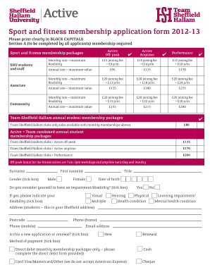 Sheffield Hallam Active Membership Application 2012-13