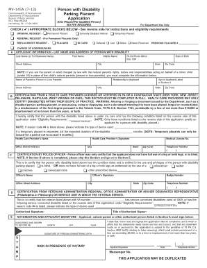 Pennsylvania Disability Parking Placard Application