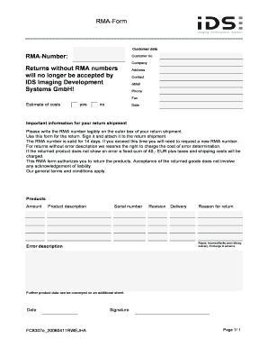 RMA Return Authorization Form