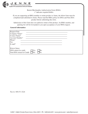 Return Merchandise Authorization Form