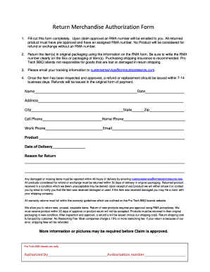 Return Merchandise Authorization Form