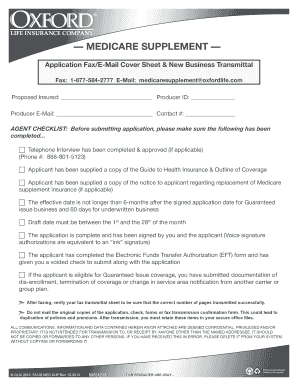 Medicare Supplement Application Cover Sheet