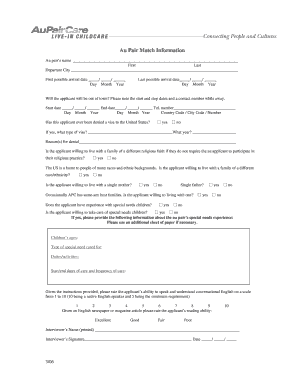 Au Pair Match Information Form