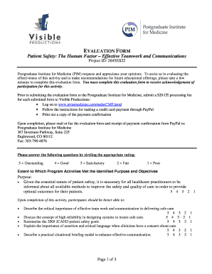 Patient Safety Evaluation Form