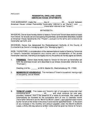 PHFA O-0371 Residential Dwelling Lease